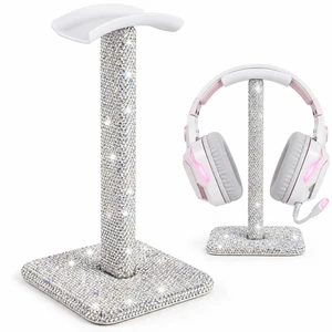 Headphone Stand for Desk, Silver Rhinestone Crystal Headset Holder Store over-ear headphones on a soft curved rest with anti-slip feet and a silver crystal finish made for modern desks Headphone Stand for Desk, Silver Rhinestone Crystal Headset Holder Store over-ear headphones on a soft curved rest with anti-slip feet and a silver crystal finish made for modern desks