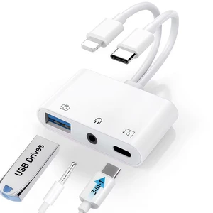 USB-C & Lightning to 3.5mm Headphone Adapter USB OTG Camera Adapter USB-C/Lightning to USB Adapter with 3.5mm Audio Jack, OTG Data Transfer & PD 60W Fast Charging Port for iPhone/iPad/Android USB-C & Lightning to 3.5mm Headphone Adapter USB OTG Camera Adapter USB-C/Lightning to USB Adapter with 3.5mm Audio Jack, OTG Data Transfer & PD 60W Fast Charging Port for iPhone/iPad/Android