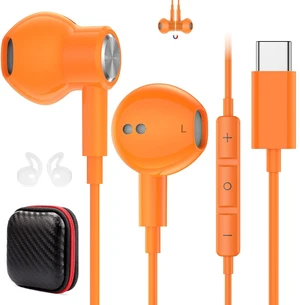 USB C Earbuds Wired Headphone for iPhone 18 Pro Max 17 16 15,Orange for Samsung S26 S25 Ultra S24 A17 A57 Type C Earphone,Stereo Corded Earbuds C Plug with Microphone for Apple/iPad Pro 10 11th USB C Earbuds Wired Headphone for iPhone 18 Pro Max 17 16 15,Orange for Samsung S26 S25 Ultra S24 A17 A57 Type C Earphone,Stereo Corded Earbuds C Plug with Microphone for Apple/iPad Pro 10 11th