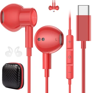 USB C Earbuds Wired Headphones for iPhone 18 Pro Max 17 16 17e,Red for Samsung S26 S25 Ultra S24 A17 A57 Type C Earphone,Stereo Corded Earbuds C Plug with Microphone for Apple/iPad Pro 10 11th USB C Earbuds Wired Headphones for iPhone 18 Pro Max 17 16 17e,Red for Samsung S26 S25 Ultra S24 A17 A57 Type C Earphone,Stereo Corded Earbuds C Plug with Microphone for Apple/iPad Pro 10 11th