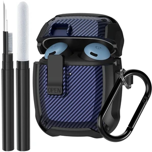 Google Pixel Buds Pro Case with Cleaner Kit, Military Shell Protective Cover with Lock & Carabiner, Black/Blue Google Pixel Buds Pro Case with Cleaner Kit, Military Shell Protective Cover with Lock & Carabiner, Black/Blue