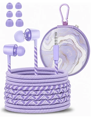 Teens Wired Earbuds with Braided Cord & Marble Case, Lilac Wired School Earbuds with Purple Braided Tangle-free Cord, Marble Hard case, eartips & Carabiner Teens Wired Earbuds with Braided Cord & Marble Case, Lilac Wired School Earbuds with Purple Braided Tangle-free Cord, Marble Hard case, eartips & Carabiner