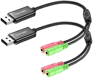 USB Audio Adapter with 3.5mm Jack External USB Sound Adapter - 30CM/2Pack USB External Stereo Sound Card with 3.5mm Earphone and Microphone for PS4, PS5, Windows, Mac, Linux, Plug and Play USB Audio Adapter with 3.5mm Jack External USB Sound Adapter - 30CM/2Pack USB External Stereo Sound Card with 3.5mm Earphone and Microphone for PS4, PS5, Windows, Mac, Linux, Plug and Play
