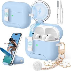 for AirPods Pro 3 Case (2025) with Lock & Cute Keychain, Sky Blue Case Cover for Apple AirPods Pro 3rd Generation with Phone Stand & Cleaning Kit for Women Girls, Compatible with MagSafe for AirPods Pro 3 Case (2025) with Lock & Cute Keychain, Sky Blue Case Cover for Apple AirPods Pro 3rd Generation with Phone Stand & Cleaning Kit for Women Girls, Compatible with MagSafe