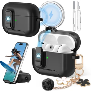 for AirPods Pro 3 Case (2025) with Lock & Cute Keychain, Black Case Cover for Apple AirPods Pro 3rd Generation with Phone Stand & Cleaning Kit for Women Girls, Compatible with MagSafe for AirPods Pro 3 Case (2025) with Lock & Cute Keychain, Black Case Cover for Apple AirPods Pro 3rd Generation with Phone Stand & Cleaning Kit for Women Girls, Compatible with MagSafe