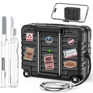 for AirPods Pro 3 Case 2025 with Lock and Phone Stand,Black Cute Funny Suitcase Design Hard Protection Cover for AirPods Pro 3rd Generation with Cleaner Kit & Keychain,for Women Men for AirPods Pro 3 Case 2025 with Lock and Phone Stand,Black Cute Funny Suitcase Design Hard Protection Cover for AirPods Pro 3rd Generation with Cleaner Kit & Keychain,for Women Men