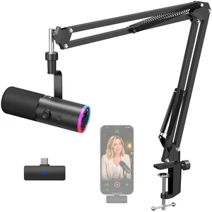 Wireless Microphone for iPhone 15~17, Dynamic Microphone for Podcast 2.4G/XLR/USB Tri-Mode, RGB Gaming Mic with AI Noise Suppression, 50H Battery Life, Boom Arm Set, Black, TD510W AIR S +H Wireless Microphone for iPhone 15~17, Dynamic Microphone for Podcast 2.4G/XLR/USB Tri-Mode, RGB Gaming Mic with AI Noise Suppression, 50H Battery Life, Boom Arm Set, Black, TD510W AIR S +H
