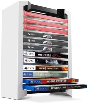 Video Game Storage Tower for PS5 and Nintendo Switch, 12 Cases, White Universal Game Case Holder for Ps4, Ps3, Xbox One, Xbox Series X/S and Blu-Ray Discs; Compact Vertical Organizer Video Game Storage Tower for PS5 and Nintendo Switch, 12 Cases, White Universal Game Case Holder for Ps4, Ps3, Xbox One, Xbox Series X/S and Blu-Ray Discs; Compact Vertical Organizer