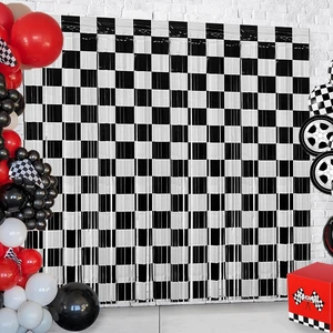 Race Car Birthday Party Streamers Backdrops Decorations, 6 Pcs Checkered Black White Foil Fringe Curtain Photo Booth Props for Racing Cars One Happy Dude Party Decor Supplies Race Car Birthday Party Streamers Backdrops Decorations, 6 Pcs Checkered Black White Foil Fringe Curtain Photo Booth Props for Racing Cars One Happy Dude Party Decor Supplies