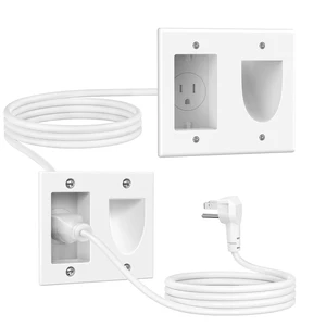 Cord Hider for Wall Mount TV with 6.23 ft Extension Cord White in Wall Cable Management Kit, Includes 2 Plug Plates and Hole Drill Templates for Easy Install Cord Hider for Wall Mount TV with 6.23 ft Extension Cord White in Wall Cable Management Kit, Includes 2 Plug Plates and Hole Drill Templates for Easy Install