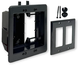 IMBA-TVBU505BL-1 2-Gang Recessed Outlet Box, Black, 1-Pack Low-Profile, In-Wall Electrical Box, For Wall-Mounted TVs, New or Existing Construction IMBA-TVBU505BL-1 2-Gang Recessed Outlet Box, Black, 1-Pack Low-Profile, In-Wall Electrical Box, For Wall-Mounted TVs, New or Existing Construction
