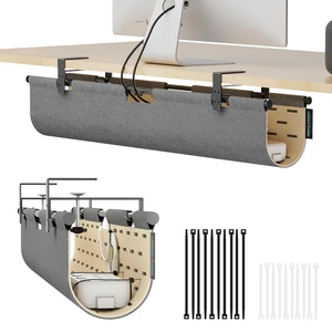 Under Desk Cable Management Tray No Drill, 30" Felt Standing Desk Cable Management, Clamp/Screw Mount Desk Wire Management, Flexible Cord Organizer for Office & Home Under Desk Cable Management Tray No Drill, 30" Felt Standing Desk Cable Management, Clamp/Screw Mount Desk Wire Management, Flexible Cord Organizer for Office & Home