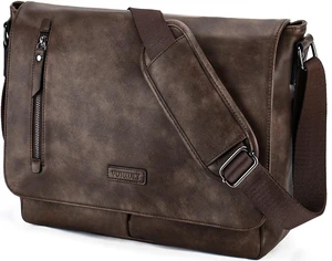 Messenger Bag for Men, PU Leather Laptop Briefcase Bag for Work Shoulder Bag for Office, Fits 14" Laptop, Vintage Satchel Bag with Padded Shoulder Strap, Padded Laptop Sleeve, Waterproof Messenger Bag for Men, PU Leather Laptop Briefcase Bag for Work Shoulder Bag for Office, Fits 14" Laptop, Vintage Satchel Bag with Padded Shoulder Strap, Padded Laptop Sleeve, Waterproof