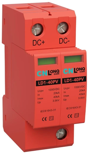 2P 40KA Voltage Surge Protector DC 1000V Solar PV Lightning Arrester Device for Rv, Home Lightning Protection System 35mm DIN Rail Mount