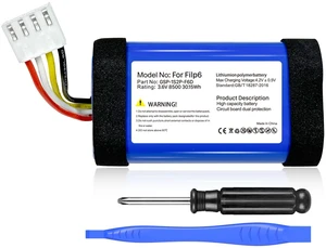 8500mAh Replacement Battery for JBL Flip 6, Part No: GSP-1S2P-F6D, 2026 Upgrade High Capacity 3.7V Battery for Flip 6 Bluetooth Speaker 8500mAh Replacement Battery for JBL Flip 6, Part No: GSP-1S2P-F6D, 2026 Upgrade High Capacity 3.7V Battery for Flip 6 Bluetooth Speaker
