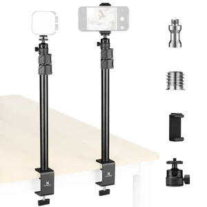 2-Pack Camera Desk Mount 16"-37" w/ 360° Ball Head & Phone Clip Tabletop C-Clamp Adjustable Light Stand for DSLR, Ring Light, Webcam, Live Streaming, Online Teaching TD01 2-Pack Camera Desk Mount 16"-37" w/ 360° Ball Head & Phone Clip Tabletop C-Clamp Adjustable Light Stand for DSLR, Ring Light, Webcam, Live Streaming, Online Teaching TD01