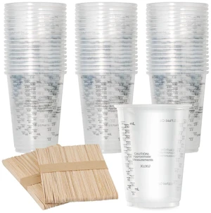 100pcs 8oz Graduated Clear Plastic Measuring Cups | 100pcs Wooden Stirring Sticks for Mixing Paint Pigments Epoxy Resins Resins 100pcs 8oz Graduated Clear Plastic Measuring Cups | 100pcs Wooden Stirring Sticks for Mixing Paint Pigments Epoxy Resins Resins