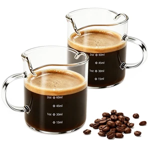 Espresso Cups Set of 2,4 OZ Double Spouts Cups, Shot Glasses, Measuring Cup with Scale Milk Cup with Handle, Clear Glass, Espresso Accessories for Machine Espresso Cups Set of 2,4 OZ Double Spouts Cups, Shot Glasses, Measuring Cup with Scale Milk Cup with Handle, Clear Glass, Espresso Accessories for Machine