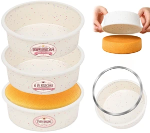 Nonstick 6 Inch Silicone Cake Pans with Metal Reinforced Frame, 3 Packs Dishwasher Safe Small Round Cake Pan, BPA Free, Easy Storage, Smash Cake Pans for Baking Cake, Deep Dish Pizza Nonstick 6 Inch Silicone Cake Pans with Metal Reinforced Frame, 3 Packs Dishwasher Safe Small Round Cake Pan, BPA Free, Easy Storage, Smash Cake Pans for Baking Cake, Deep Dish Pizza