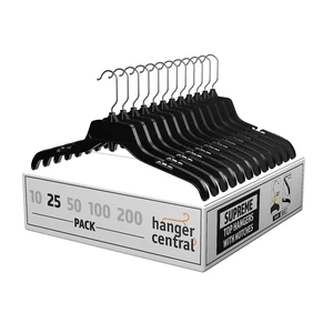 Hanger Central 25-Pack 17-Inch Plastic Clothing Hangers with Metal Swivel Hooks, Black Hanger Central 25-Pack 17-Inch Plastic Clothing Hangers with Metal Swivel Hooks, Black