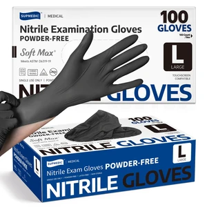 Supmedic Soft Max Disposable Nitrile Exam Gloves, Powder-Free Black, 100 Ct Supmedic Soft Max Disposable Nitrile Exam Gloves, Powder-Free Black, 100 Ct