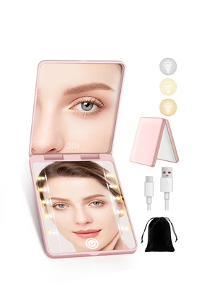 Compact Rechargeable Magnifying Makeup Mirror With Light, 30X, Pink Compact Rechargeable Magnifying Makeup Mirror With Light, 30X, Pink