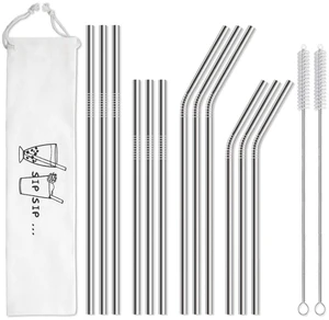 Hiware 12-Pack Reusable Stainless Steel Straws with Case, Fit 20oz/30oz Tumblers, Dishwasher Safe, Includes 2 Cleaning Brushes Hiware 12-Pack Reusable Stainless Steel Straws with Case, Fit 20oz/30oz Tumblers, Dishwasher Safe, Includes 2 Cleaning Brushes