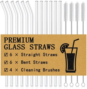 Piteno 12-Piece Glass Straw Set with 4 Cleaning Brushes, 8.5 x 10 mm, 6 Straight and 6 Bent, for Smoothies Milkshakes Juice Tea Piteno 12-Piece Glass Straw Set with 4 Cleaning Brushes, 8.5 x 10 mm, 6 Straight and 6 Bent, for Smoothies Milkshakes Juice Tea