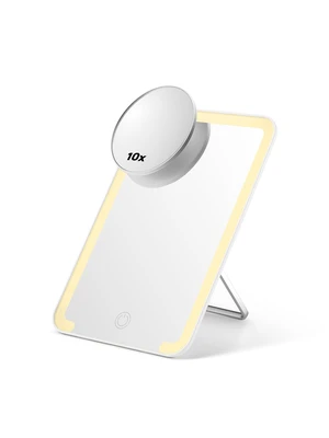 OMIRO 8x5in Makeup Mirror with Lights and 10X Magnetic Magnifier, White OMIRO 8x5in Makeup Mirror with Lights and 10X Magnetic Magnifier, White