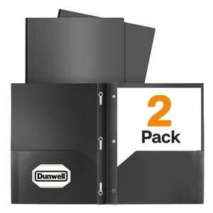 Dunwell Plastic 2-Pocket Folders with 3 Prongs, 2 Pack, Black, Poly Dunwell Plastic 2-Pocket Folders with 3 Prongs, 2 Pack, Black, Poly