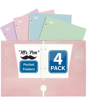 Mr. Pen 4-Pocket Folders 4 Pack, 12.5"x9.5", Pastel Colors, Tear-Resistant Paper, 3-Hole Punched, High Capacity Mr. Pen 4-Pocket Folders 4 Pack, 12.5"x9.5", Pastel Colors, Tear-Resistant Paper, 3-Hole Punched, High Capacity