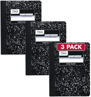 Mead Composition Notebook, Wide Ruled, 7.5" x 9.75", 100 Sheets, Black Marble, 3 Pack (38301) Mead Composition Notebook, Wide Ruled, 7.5" x 9.75", 100 Sheets, Black Marble, 3 Pack (38301)