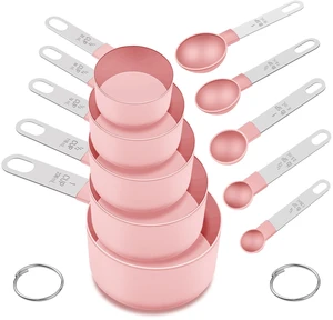 10-Piece Measuring Cups and Spoons Set with Stainless Steel Handles, Pink 10-Piece Measuring Cups and Spoons Set with Stainless Steel Handles, Pink