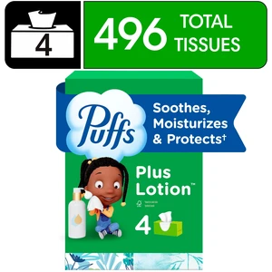 Puffs Plus Lotion Facial Tissues, 4 Family Boxes, 124 Tissues per Box Puffs Plus Lotion Facial Tissues, 4 Family Boxes, 124 Tissues per Box