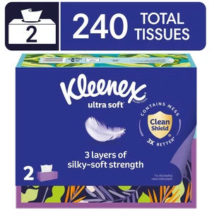 Kleenex Ultra Soft Facial Tissues, 3-Ply, 2 Flat Boxes, 120 Tissues per Box Kleenex Ultra Soft Facial Tissues, 3-Ply, 2 Flat Boxes, 120 Tissues per Box