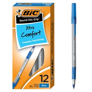 BIC Round Stic Grip Xtra Comfort Ballpoint Pen, Blue Ink, 12-Count BIC Round Stic Grip Xtra Comfort Ballpoint Pen, Blue Ink, 12-Count