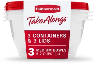 Rubbermaid TakeAlongs 6.2Cup Serving Bowl Food Storage Containers, Set of 3, Red Rubbermaid TakeAlongs 6.2Cup Serving Bowl Food Storage Containers, Set of 3, Red