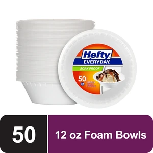Hefty Everyday Soak-Proof Foam Bowls, 12 oz, 50 Count, White Hefty Everyday Soak-Proof Foam Bowls, 12 oz, 50 Count, White