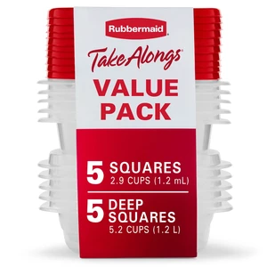 Rubbermaid TakeAlongs Food Storage Containers, 10 Piece Set, Red Rubbermaid TakeAlongs Food Storage Containers, 10 Piece Set, Red