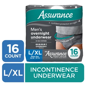 Assurance Men's Overnight Incontinence Underwear, L/XL, Ultimate Absorbency, 16 Count Assurance Men's Overnight Incontinence Underwear, L/XL, Ultimate Absorbency, 16 Count