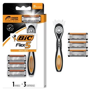 BIC Flex 5 Refillable Mens 5-Blade Razors with 1 Handle, 3 Cartridges, Dorm Essentials BIC Flex 5 Refillable Mens 5-Blade Razors with 1 Handle, 3 Cartridges, Dorm Essentials