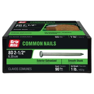 Grip-Rite #10-1/4 x 2-1/2In 8-Penny Hot-Galvanized Steel Common Nails 1Lb Grip-Rite #10-1/4 x 2-1/2In 8-Penny Hot-Galvanized Steel Common Nails 1Lb