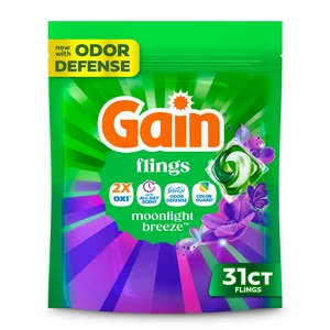 Gain Flings 4-in-1 Oxi Boost and Febreze Laundry Detergent Pacs, Moonlight Breeze Scent, 31 Count Gain Flings 4-in-1 Oxi Boost and Febreze Laundry Detergent Pacs, Moonlight Breeze Scent, 31 Count
