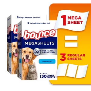Bounce Pet Hair and Lint Guard Unscented Dryer Sheets, 130 Mega Sheets Bounce Pet Hair and Lint Guard Unscented Dryer Sheets, 130 Mega Sheets