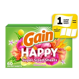 Gain Happy Hibiscus Hula Scent Mega Dryer Sheets, 60 Count Gain Happy Hibiscus Hula Scent Mega Dryer Sheets, 60 Count