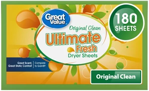 Great Value Ultimate Fresh Dryer Sheets, Original Clean, 180 Count Great Value Ultimate Fresh Dryer Sheets, Original Clean, 180 Count