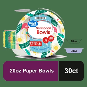 Great Value Disposable Paper Bowls, 20 oz, 30 Count, Seasonal Design Great Value Disposable Paper Bowls, 20 oz, 30 Count, Seasonal Design