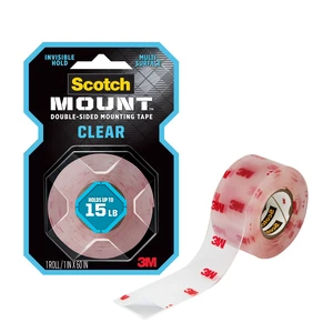 Scotch-Mount Clear Double-Sided Mounting Tape, 1inx60in, 1 Roll Scotch-Mount Clear Double-Sided Mounting Tape, 1inx60in, 1 Roll