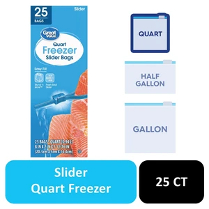 Great Value Freezer Guard Slider Zipper Bags, Quart, 25 Count Great Value Freezer Guard Slider Zipper Bags, Quart, 25 Count