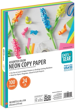 Pen+Gear 24lb Assorted Neon Copy Paper, 8.5 x 11 Inches, 100 Sheets Pen+Gear 24lb Assorted Neon Copy Paper, 8.5 x 11 Inches, 100 Sheets